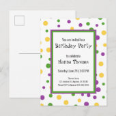 Mardi Gras Polka Dot Speelse Verjaardag Uitnodigin Uitnodiging Briefkaart (Voorkant / Achterkant)