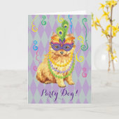 Mardi Gras Pomeranian Kaart (Gele Bloem)