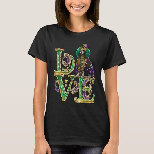 Mardi Gras Poodle Word LOVE Masquerade T-shirt (Voorkant)
