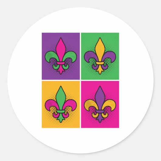 Mardi Gras Pop Art Fleur de Lis Ronde Sticker (Voorkant)