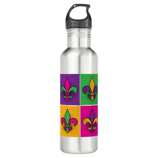 Mardi Gras Pop Art Fleur de Lis Waterfles (Voorkant)