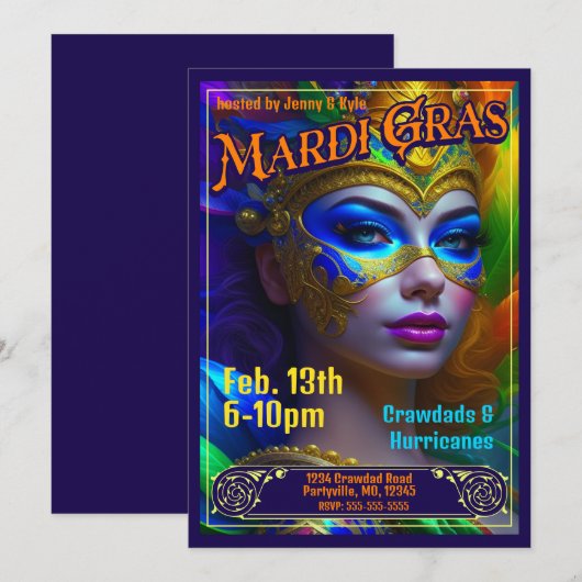 Mardi Gras Poster Uitnodigingen (Voorkant / Achterkant)