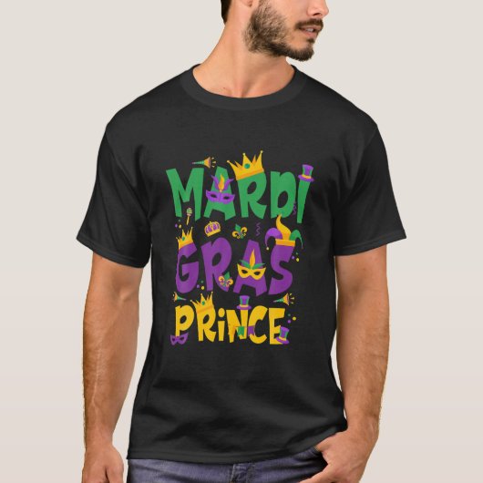 Mardi Gras Prince Funny Mardi Gras Carnival Beads T-shirt (Voorkant)