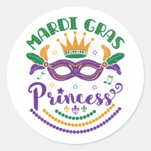 Mardi Gras Princess Cute Women Girls Carnival Ronde Sticker