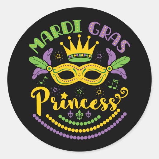 Mardi Gras Princess Ronde Sticker (Voorkant)