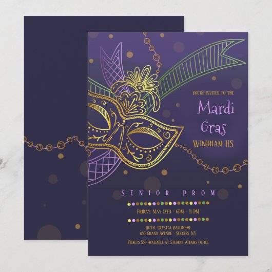 Mardi Gras Prom Uitnodiging (Voorkant / Achterkant)