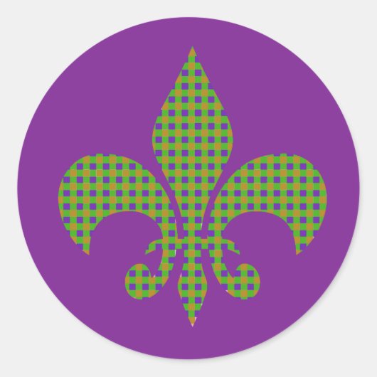 Mardi Gras Pset Fleur de Lis Ronde Sticker (Voorkant)