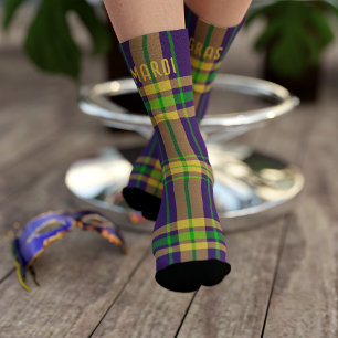 Mardi Gras Pset Paars Green Gold Tartan Sokken