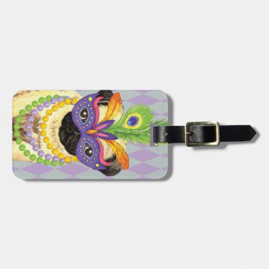 Mardi Gras Pug Bagagelabel (Voorkant horizontaal)
