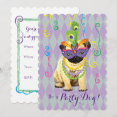 Mardi Gras Pug Kaart (Voorkant / Achterkant)