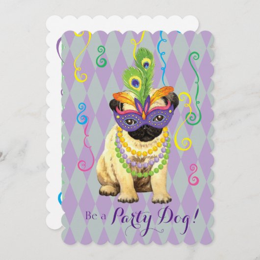 Mardi Gras Pug Kaart (Voorkant / Achterkant)