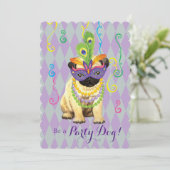 Mardi Gras Pug Kaart (Staand voorkant)