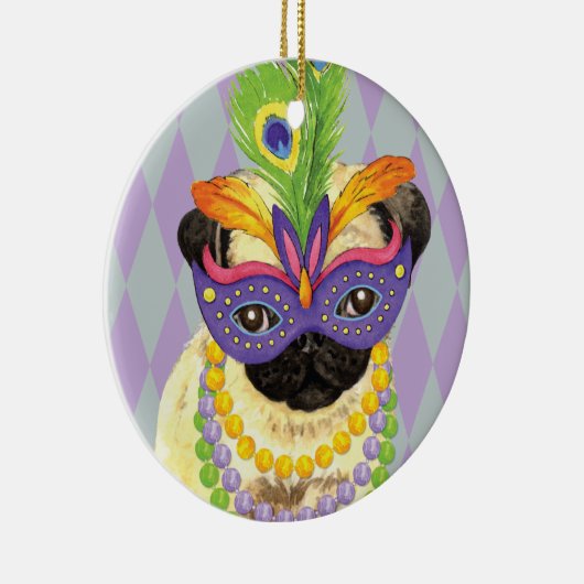 Mardi Gras Pug Keramisch Ornament (Rechts)