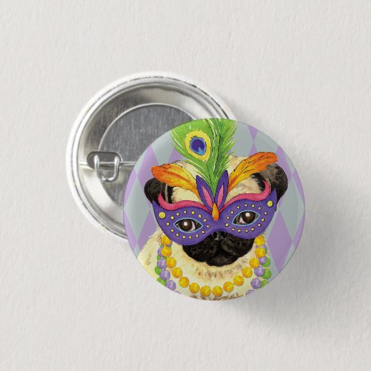 Mardi Gras Pug Ronde Button 3,2 Cm (Voorkant /achterkant)