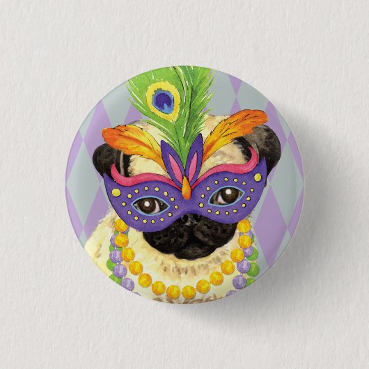 Mardi Gras Pug Ronde Button 3,2 Cm (Voorkant)
