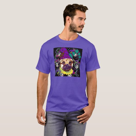 MARDI GRAS PUG T-SHIRT (Voorkant volledig)