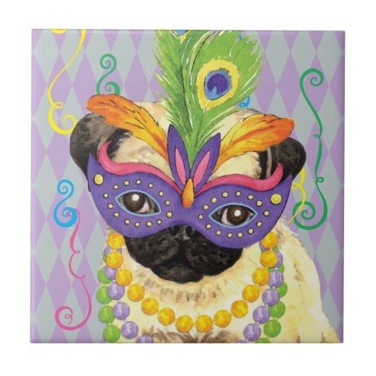 Mardi Gras Pug Tegeltje (Voorkant)