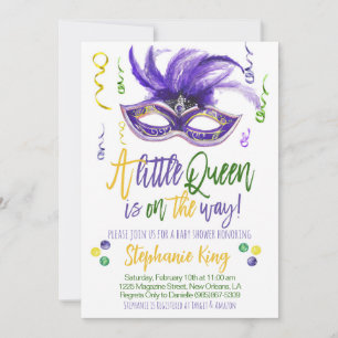 Mardi Gras Queen Baby shower Invitation Kaart