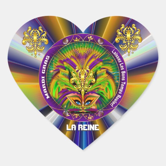 Mardi Gras Queen Style 2 Uitzicht Notes Plough Hart Sticker (Voorkant)