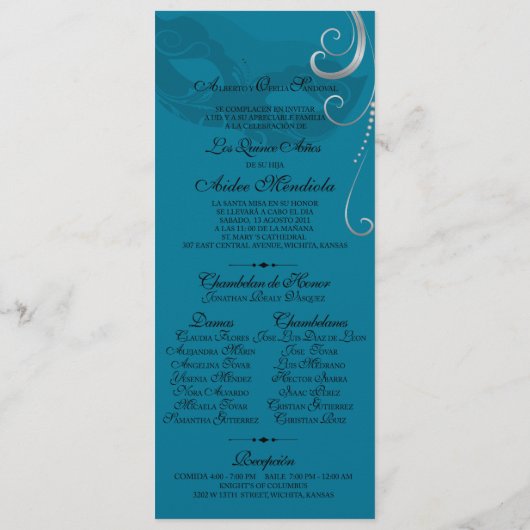 Mardi Gras Quince Programmakaart (Achterkant)