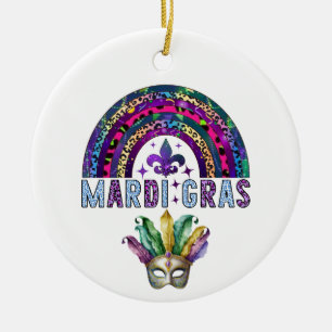 Mardi Gras Rainbow en Mask Ceramic Ornament