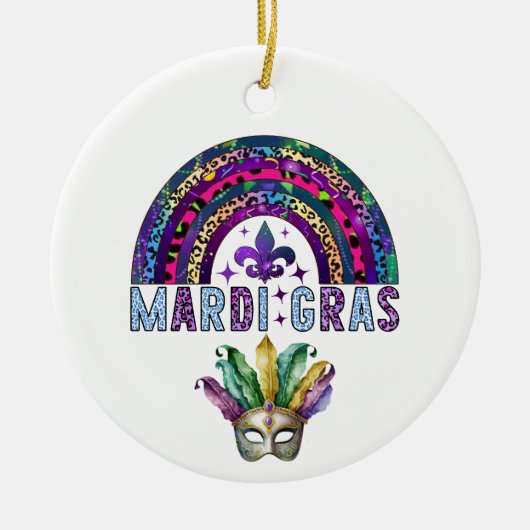 Mardi Gras Rainbow en Mask Ceramic Ornament (Voorkant)