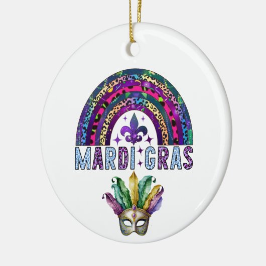 Mardi Gras Rainbow en Mask Ceramic Ornament (Links)