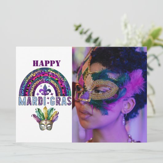 Mardi Gras Rainbow en Mask Kaart (Staand voorkant)