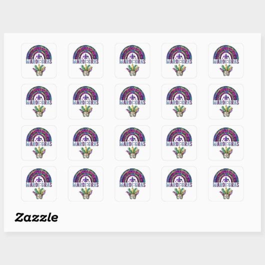 Mardi Gras Rainbow en Mask Square Sticker (Vel)
