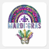 Mardi Gras Rainbow en Mask Square Sticker (Voorkant)