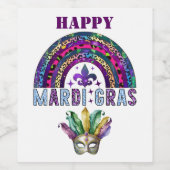 Mardi Gras Rainbow en Mask Wine Label Wijn Etiket (Enkel label)