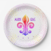 Mardi Gras Rainbow Fleur De Lis met Confetti Papieren Bordje (Voorkant)
