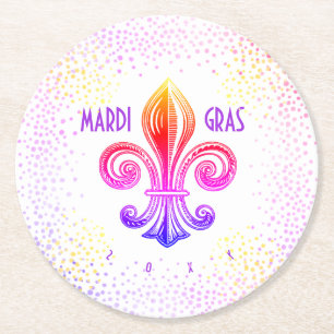 Mardi Gras Rainbow Fleur DE Lis met Confettien Ronde Kartonnen Onderzetter