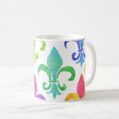 Mardi Gras Rainbow Fleur de lis Monogram Koffiemok (Voorkant rechts)