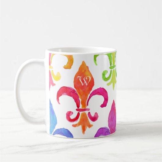 Mardi Gras Rainbow Fleur de lis Monogram Koffiemok (Links)
