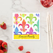 Mardi Gras Rainbow Fleur de lis Naam van de famili Servet (Insitu)