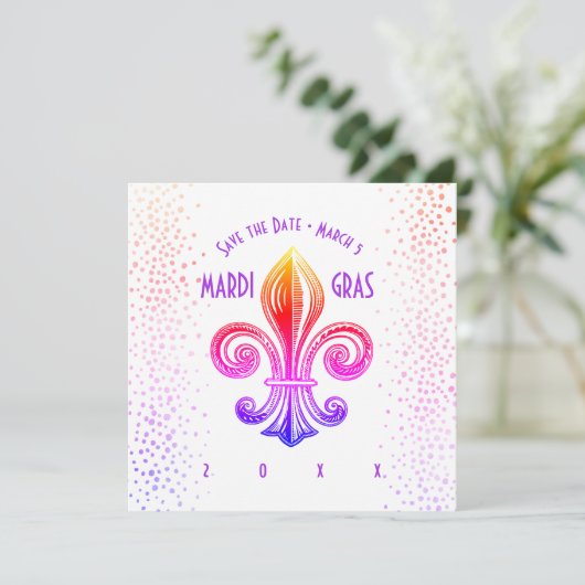 Mardi Gras Rainbow Fleur de Lis Party Kaart (Staand voorkant)