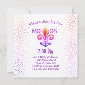 Mardi Gras Rainbow Fleur de Lis Party Kaart (Achterkant)