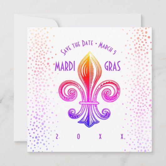 Mardi Gras Rainbow Fleur de Lis Party Kaart (Voorkant)