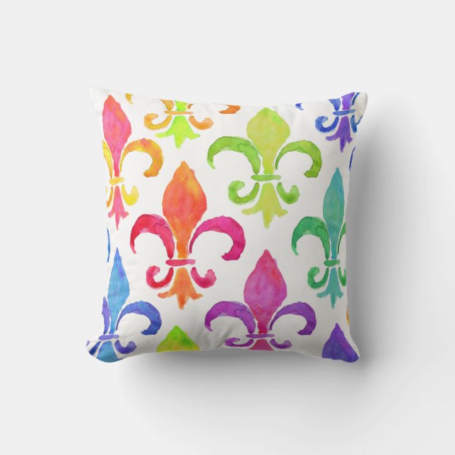 Mardi Gras Rainbow Fleur de lis Pattern Kussen (Voorkant)