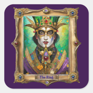 Mardi Gras Realm Portretten - De Koning Vierkante Sticker
