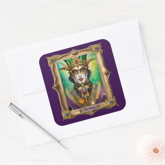 Mardi Gras Realm Portretten - De Koning Vierkante Sticker (Envelop)