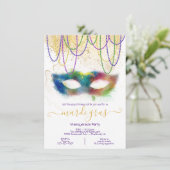 Mardi Gras Regenboog Aquarel Maskerade Feest Kaart (Staand voorkant)