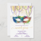 Mardi Gras Regenboog Aquarel Maskerade Feest Kaart (Voorkant)