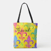Mardi Gras Regenboog Fleur de lis Monogram Geel Tote Bag (Achterkant)