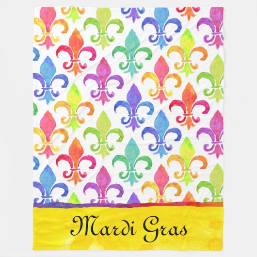 Mardi Gras Regenboog Waterverf Fleur de lis Patter Fleece Deken (Voorkant)