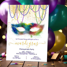 Mardi Gras Regenboog Waterverf Maskerade Feest Kaart