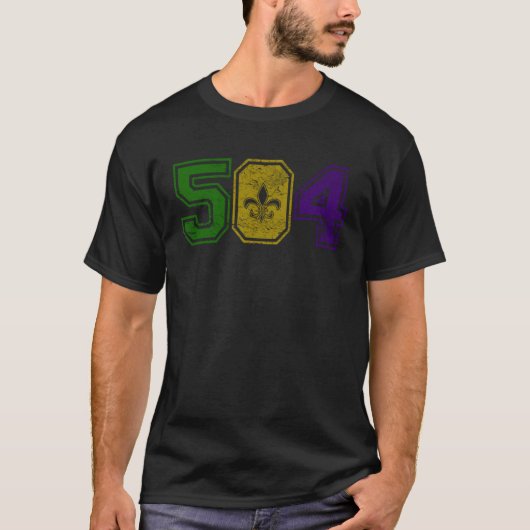 Mardi Gras Retro Fleur De Lis NOLA 504 T-shirt (Voorkant)