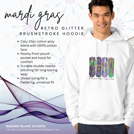 Mardi Gras Retro Glitter Brushstroke Hoodie