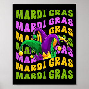 Mardi Gras Retro Groovy Narrenhoed Nieuw-Orleans A Poster